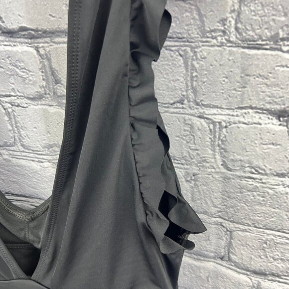 Catalina Swimwear Black 1 Piece Swimsuit Size M Ruffle Smocked Deep Plunge NWT - Picture 5 of 12